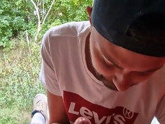 Sucer une bite, Voiture, Tir de sperme, Branlette thaïlandaise, De plein air, Pov