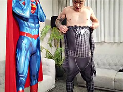 Role play in sexy Spiderman and Superman costume