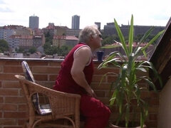 Pigtailed brunette is spied on by a random old pervert