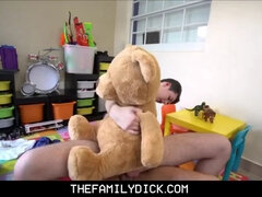 Twink stepson and stepdad family threesome with teddy bear