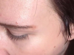 Goth Giving a Closeup Deepthroat Blowjob Under the Desk While Working