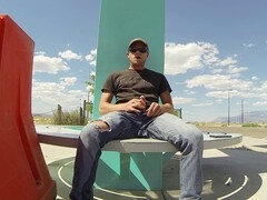 Tir de sperme, Homosexuelle, Jeans, De plein air, Public, Douche