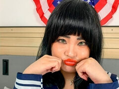 Raven-haired chick Jooni Kim is enjoying dick-sucking so much