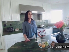 Stepmom caught me staring at her huge tits & let me pound her everywhere around the house