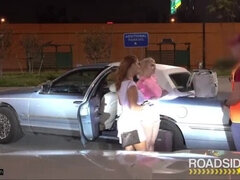 Roadside Threesome: Hot Stepmom & Stepdaughter Fuck Mechanic in Car