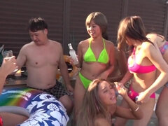 Tetas grandes, Tetona, Grupo, Japonés, Tetas naturales, Al aire libre, Fiesta, Tetas