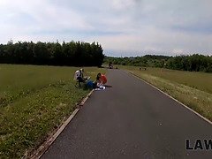 Law4k. babe sells something in park but gets arrested and fucked