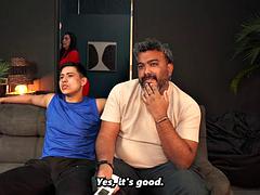 Stepmother and stepson fuck behind her husbands back he catches them!