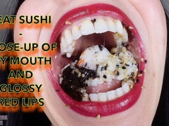I Eat Sushi - Close up of My Mouth and Glossy Red Lips