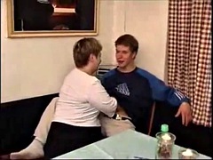 Young guy fucks an old fat mature woman who
