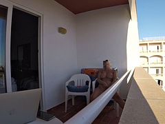 Masturbating each other on the balcony