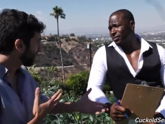 Muscled, black guy is fucking Mandy Muse from the back, in front of her partner