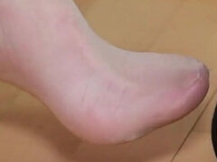 Elegant Lace-up Heels & Sheer Nylon Tease