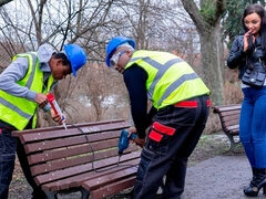 Enthousiasteling, Grote kont, Grote lul, Pijpbeurt, Bruinharig, Harig, Interraciaal, Natuurlijke tieten