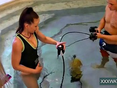 Super hot underwater girls strip and masturbate