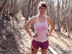 redhead Ashlynn - Jogging and stretching naked in the woods solo