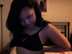 Excited black legal teen masturbates pussy at home