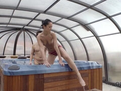 Old and young lovers have awesome sex after relax in jacuzzi