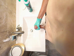 Enthousiasteling, Amerikaans, Badkamer, Sperma shot, Homo, Huisgemaakt, Latex, Masturbatie