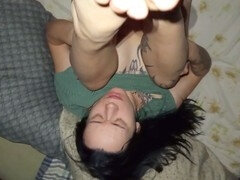 Intimate night routine featuring a hot tattooed girl giving a blowjob and a cumshot inside