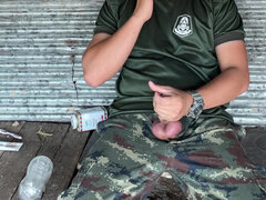 Horny Solider Thai Jerks off & Cums