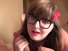 My nerdy chubby stepsister gives me POV blowjob