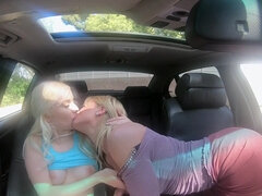 Blonde lesbians Serene Siren and Vera Bliss fucking in the car