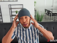 Payton Preslee pleasures handsome black dude on the sofa