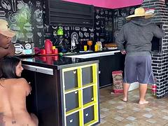 Niece catches her aunt fucking hidden with her husband while Tiu is distracted on the barbecue