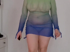 See-through Beach Dresses Over Micro Bikini - Heels, Jiggle & Treadmill Tease