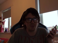 lucky nerd gets a hot brunette to offer up her pussy