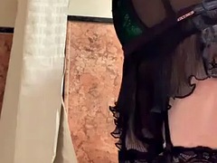 I play with my butt plug in garter lingerie