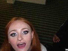 Busty Redhead Football Fan Takes BBC Anal in Public Hallway After Losing Bet