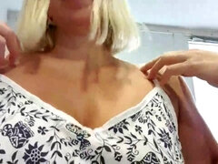 Seductive secretary Maria teases in the office, but gets disturbed by her boss once again