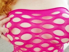 Naughty Stepsister Teases Stepbrother And Oils Her Milk White Tits. Then Her Pink Dildo!