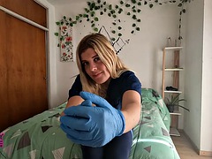 Enthousiasteling, Arts, Fetisj, Handschoenen, Handbeurt, Latex, Verpleegster, Spaans