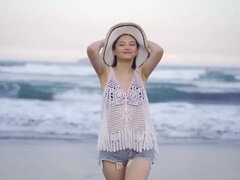 18, Asiatisk, Baben, Strand, Brunett, Slick, Fitta, Tonåring