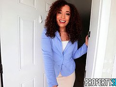Property Agent with Curly Hair Rides Big Hard Cock in Cowgirl & Doggy Style