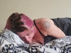 Deepthroating my stepson's morning cock in the bedroom