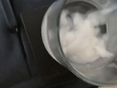 She drinks 11 loads of collected cum from a glass