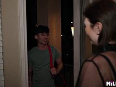 Petite MILF has a crush on her delivery guy