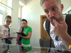 Bisexual chicks help each other ride a cock by turns