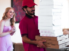 Skinny blonde slut fucking the pizza guy
