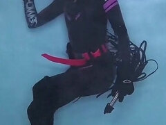 Underwater Wetsuit Dominatrix Tease in Heels