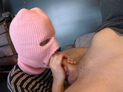 Masked girl, romantic couple, oral sex