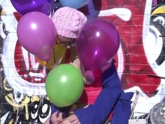 Outdoor Redhead in Stockings: Alexx and Her Balloons