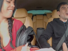 Megan Fiore sucks thick throbbing cock in the car