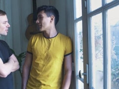 Pale lad is getting it deep from the lanky Latino hunk