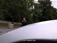 Hunter seduces blonde at shopping center for dirty sex