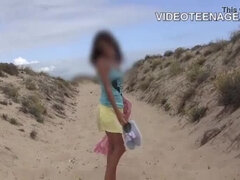 Amateur teen flashing pussy at beach outdoor exhibition